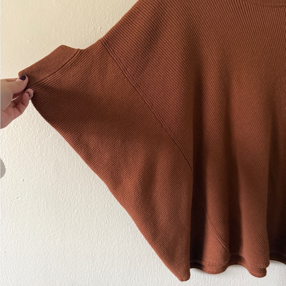 Anthropologie Textured Knit Poncho Sweater Rust Brown Cotton Blend Size XS - Picture 5 of 6